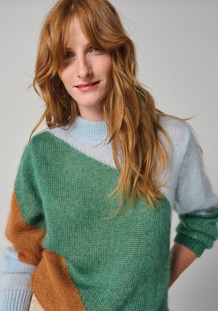 Pull tricolore en mohair et soie